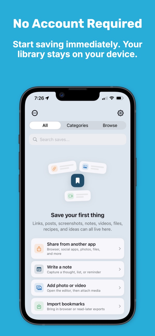 KeepSpot getting started screen, no account required.